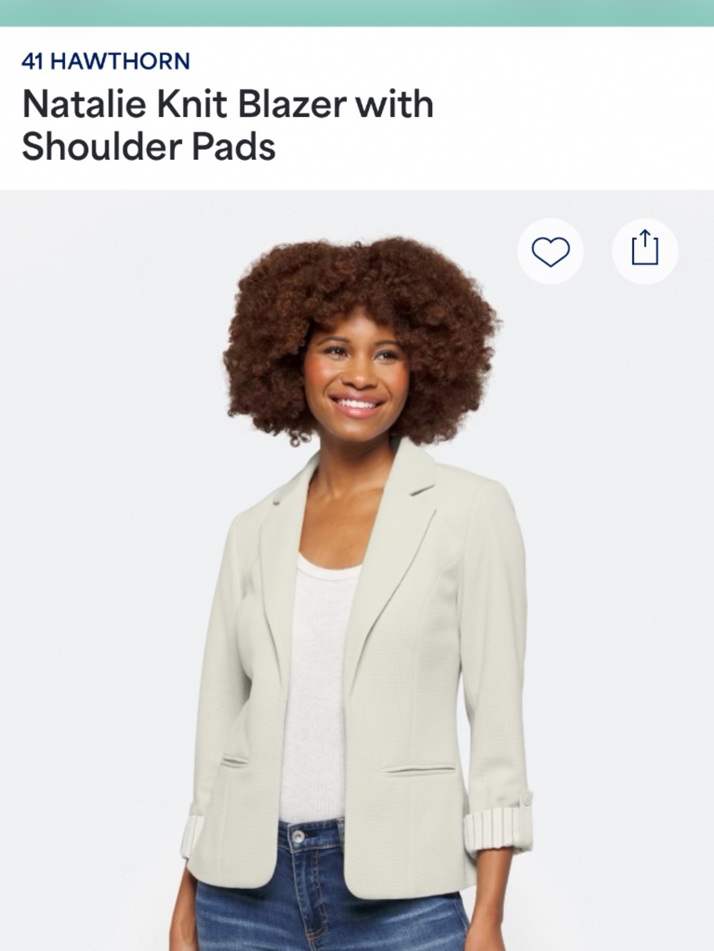 NWT - 41 Hawthorn "Natalie" Knit Blazer with Shoulder Pads — Light Gray (Size L)